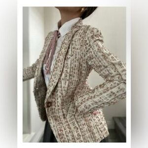 Veronica Beard Ivory and Tan Tweed Dickey Jacket size 2